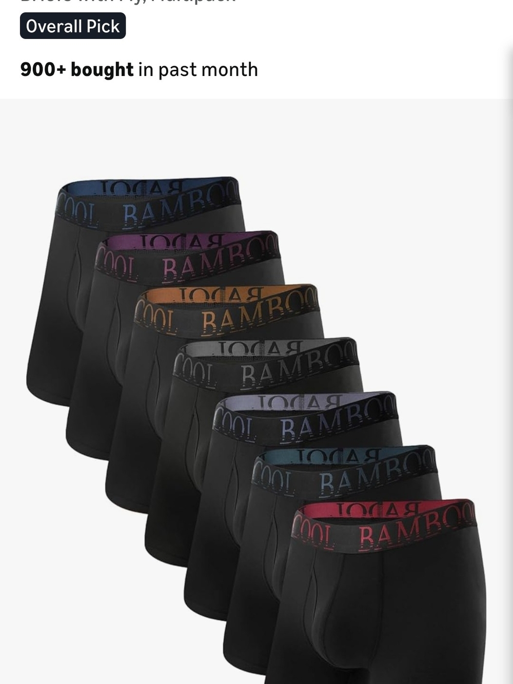 Bamboo Men’s Boxer Briefs - Black with Assorted Waistbands (8-Pack)